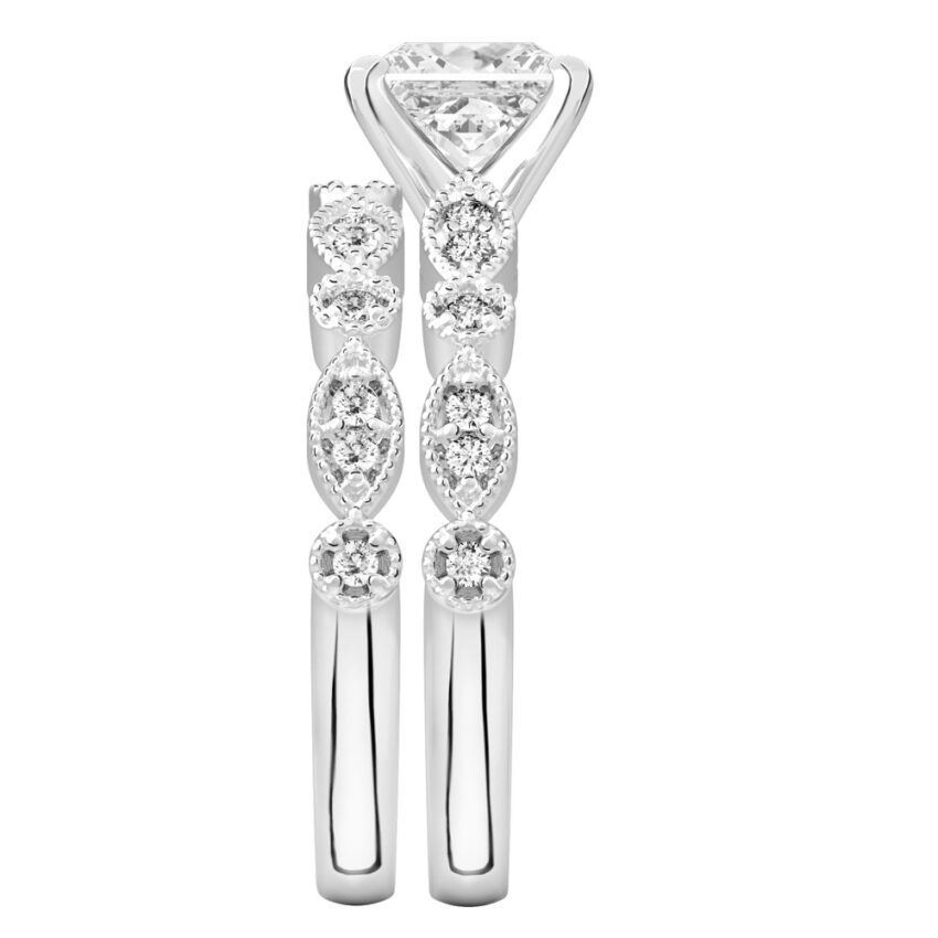 princess cut diamond pandora engagement ring set platinum side