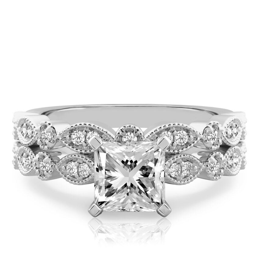 princess cut diamond pandora engagement ring set white gold