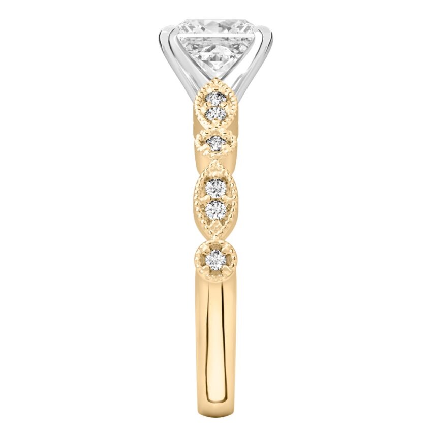 princess cut diamond pandora engagement ring yellow gold side