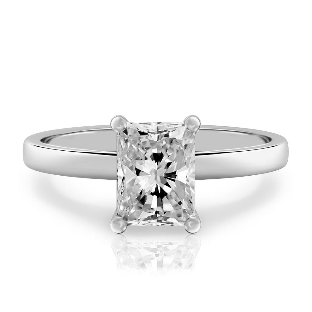 radiant cut diamond basket setting engagement ring platinum