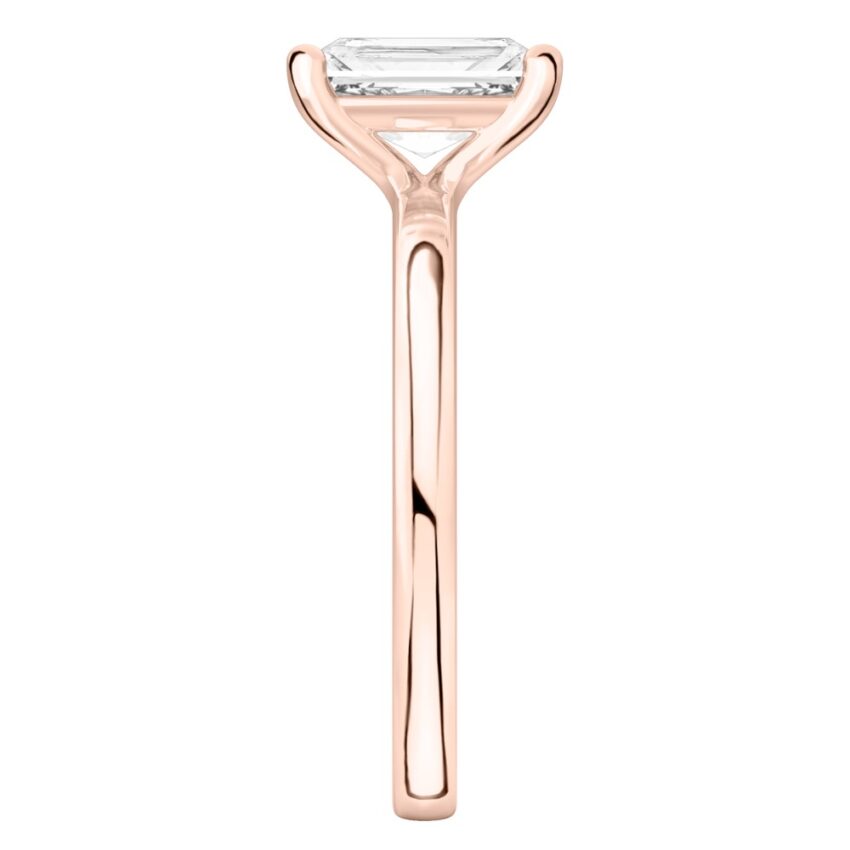 radiant cut diamond basket setting engagement ring rose gold side