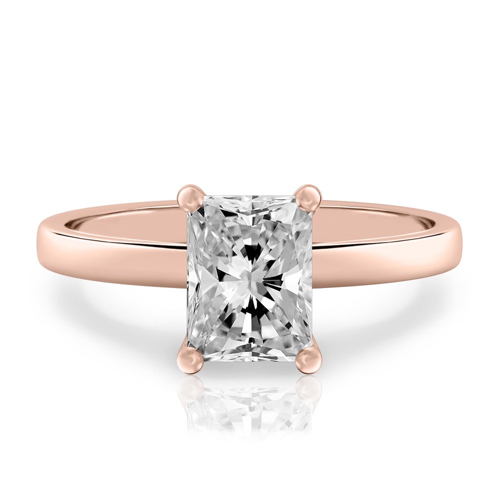 radiant cut diamond basket setting engagement ring rose gold