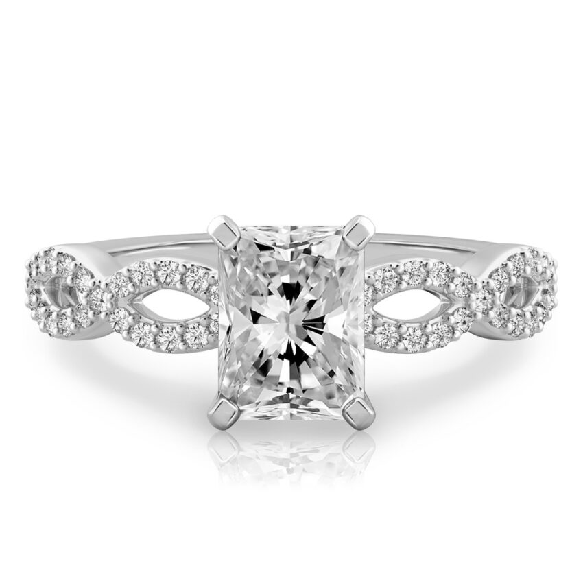 radiant cut diamond infinity engagement ring palladium