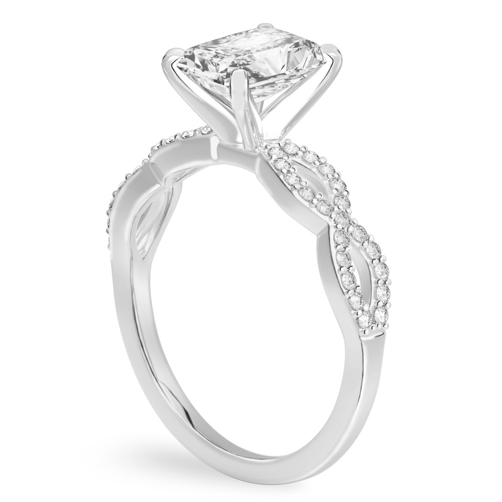 radiant cut diamond infinity engagement ring platinum angle