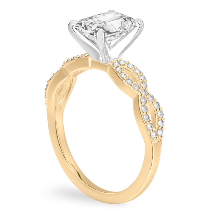 radiant cut diamond infinity engagement ring yellow gold angle