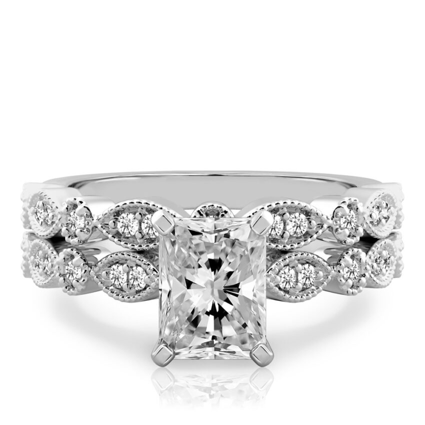 radiant cut diamond pandora engagement ring set platinum