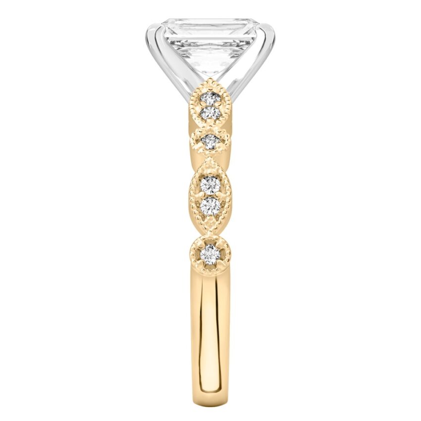 radiant cut diamond pandora engagement ring yellow gold side