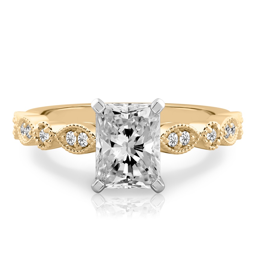 radiant cut diamond pandora engagement ring yellow gold