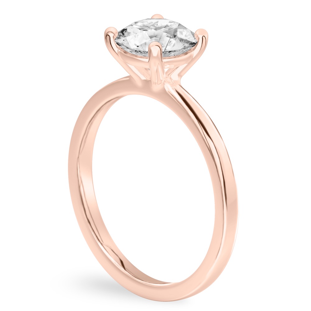 round cut diamond basket setting engagement ring rose gold angle