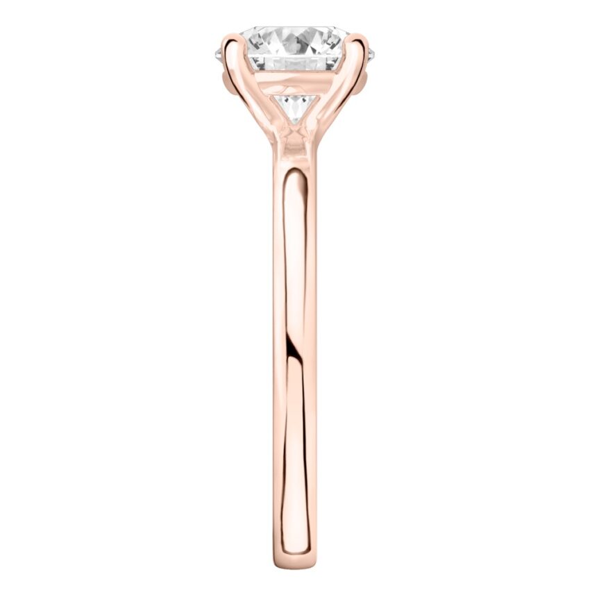 round cut diamond basket setting engagement ring rose gold side