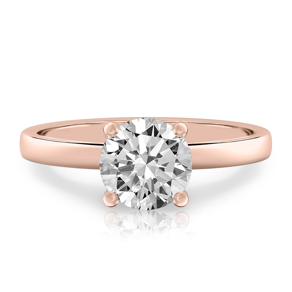 round cut diamond basket setting engagement ring rose gold