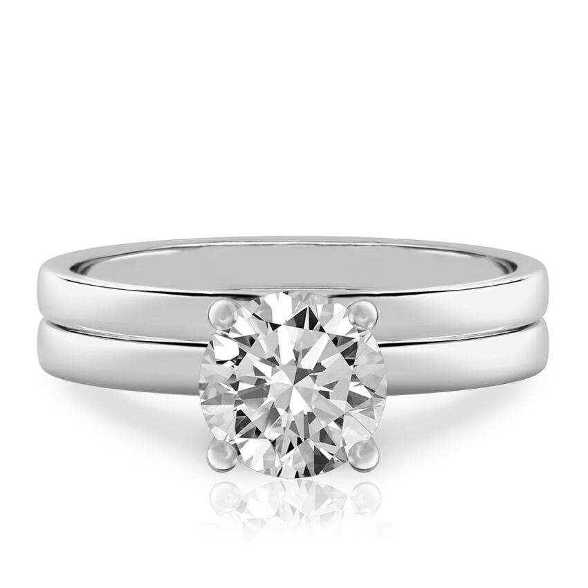 round cut diamond basket setting engagement ring set platinum