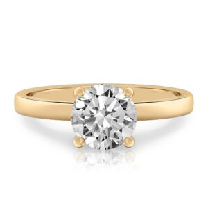round cut diamond basket setting engagement ring yellow gold