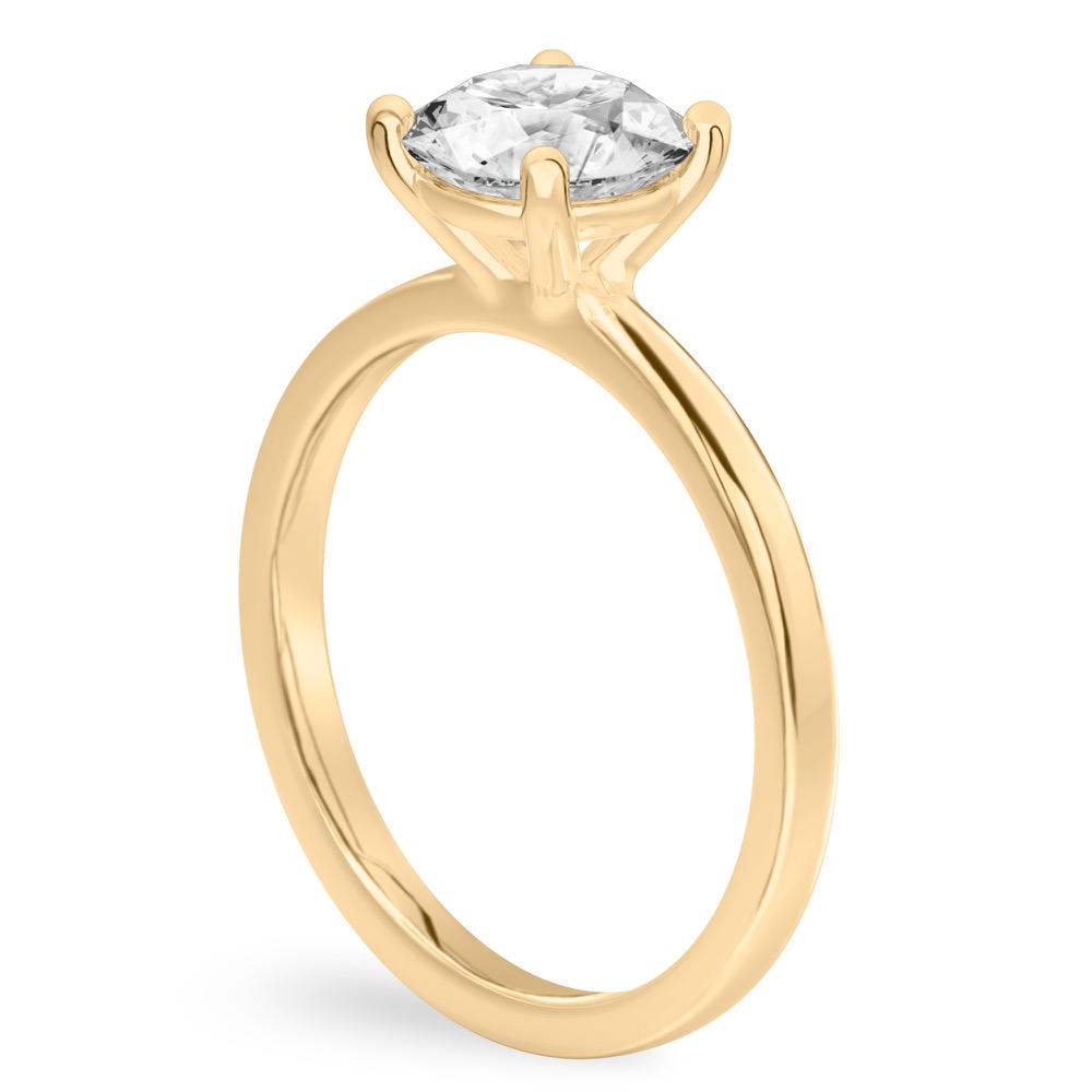 round cut diamond basket setting engagement ring yellow gold angle