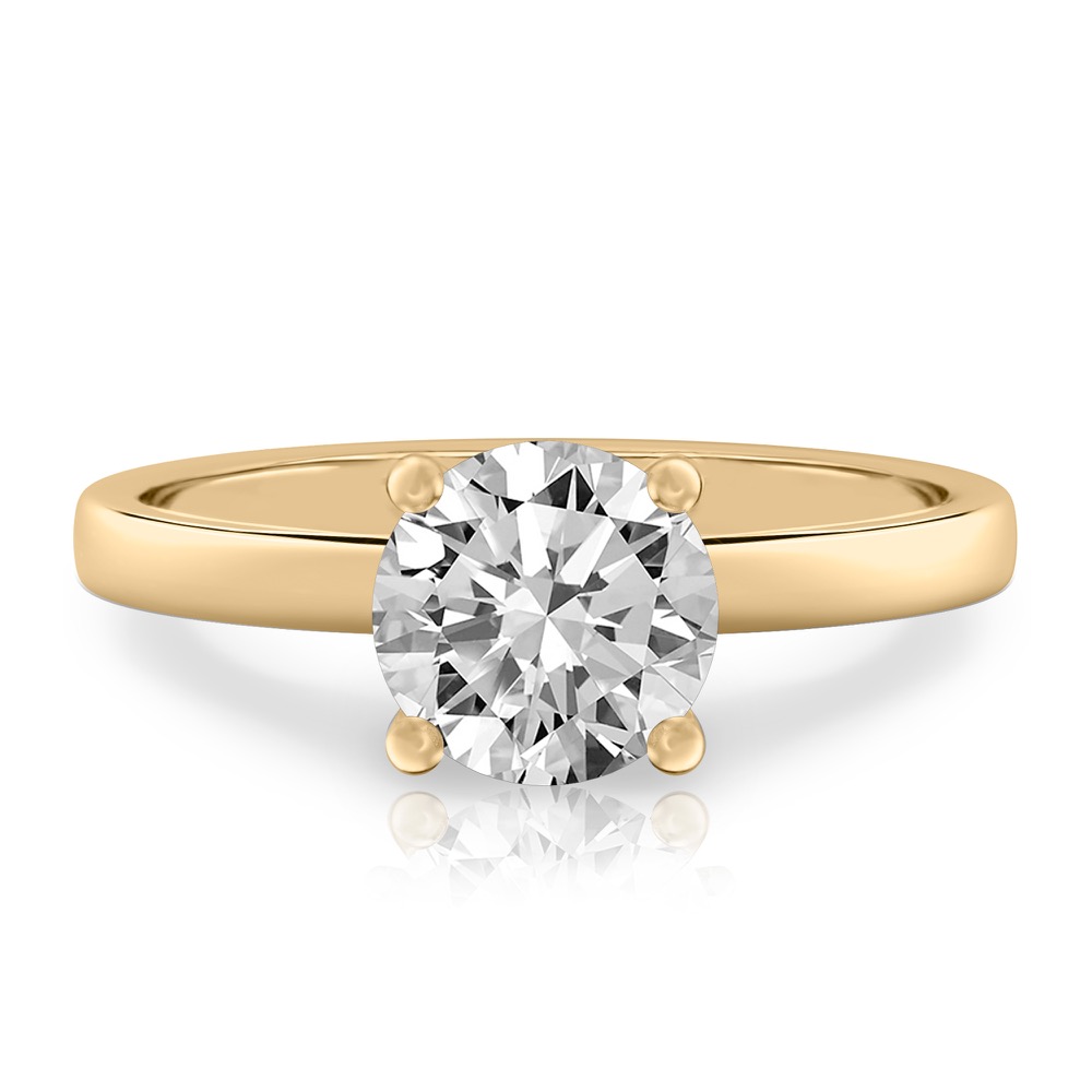 round cut diamond basket setting engagement ring yellow gold