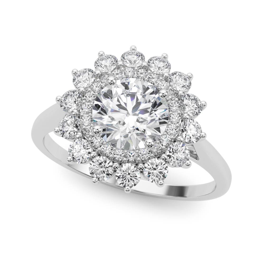 round cut diamond double halo engagement ring palladium angle