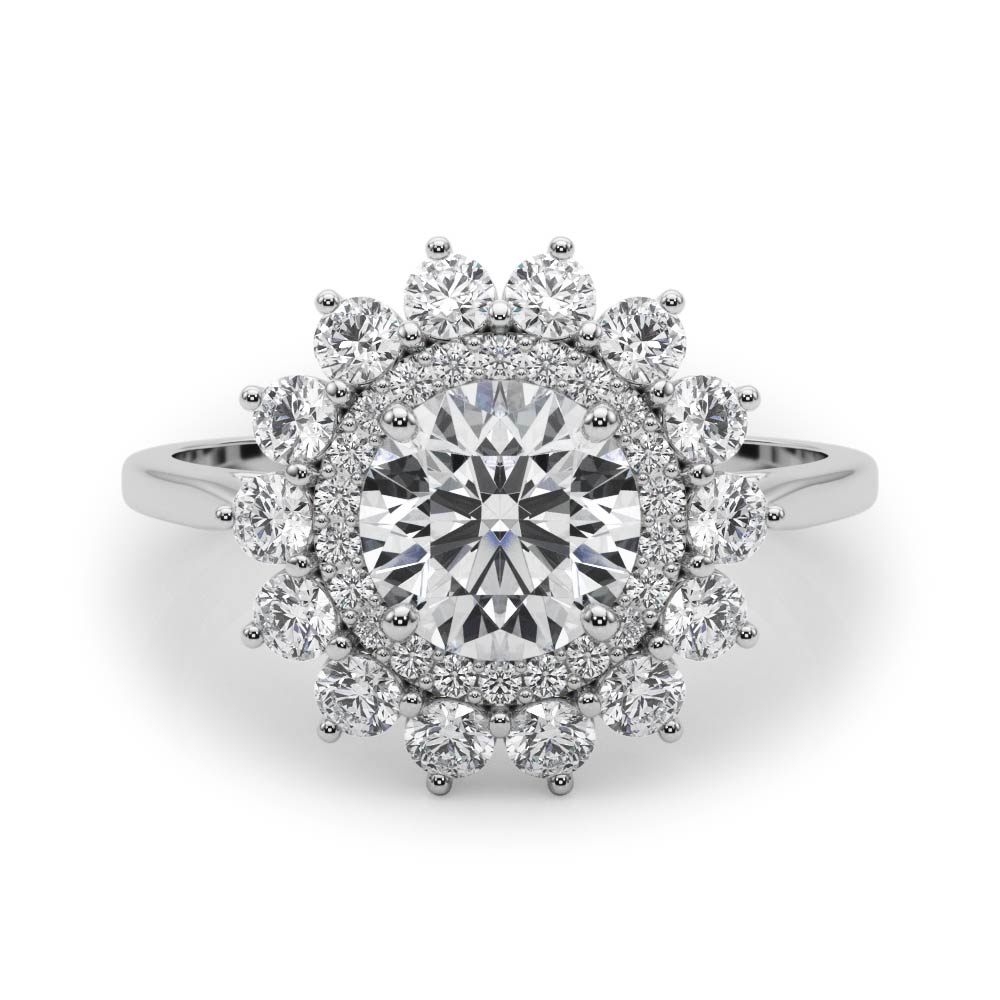 round cut diamond double halo engagement ring palladium