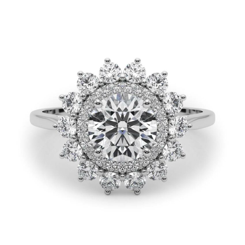 round cut diamond double halo engagement ring platinum