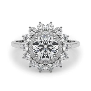 round cut diamond double halo engagement ring white gold