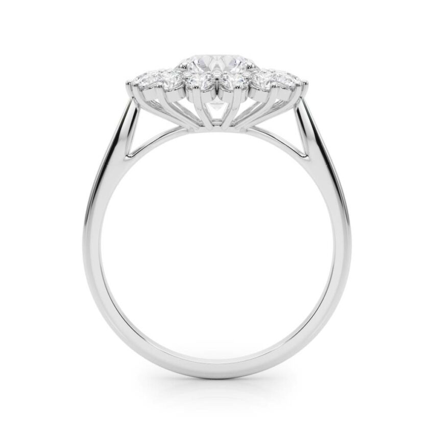 round cut diamond double halo engagement ring white gold side