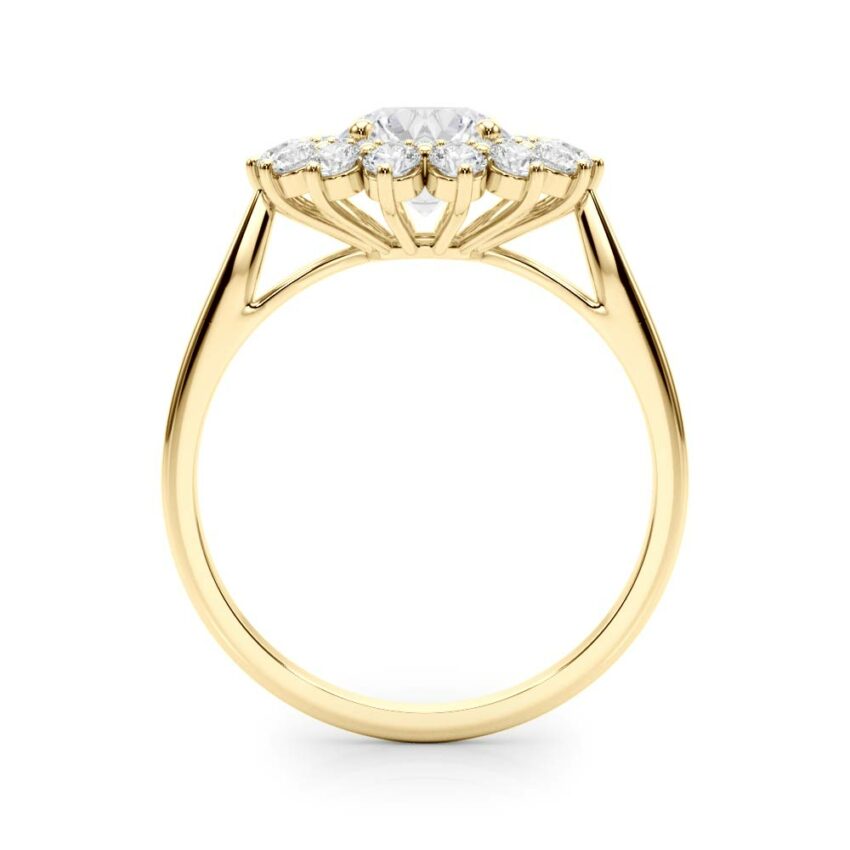 round cut diamond double halo engagement ring yellow gold side