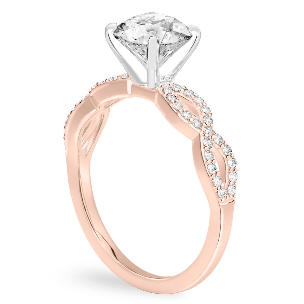 round cut diamond infinity engagement ring rose gold angle