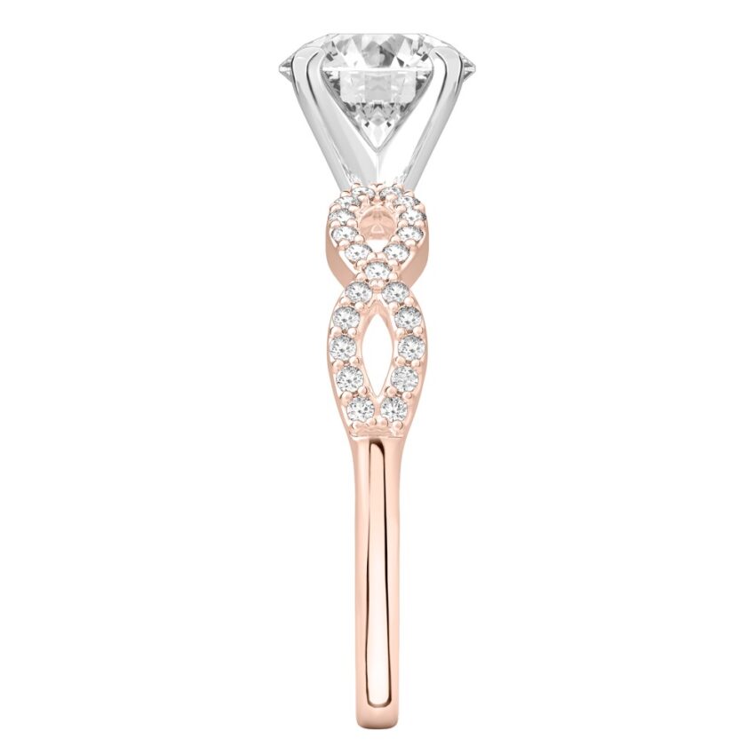 round cut diamond infinity engagement ring rose gold side