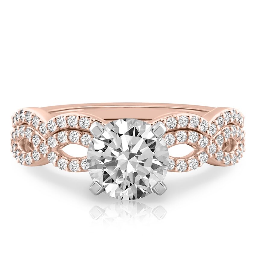 round cut diamond infinity engagement ring set rose gold