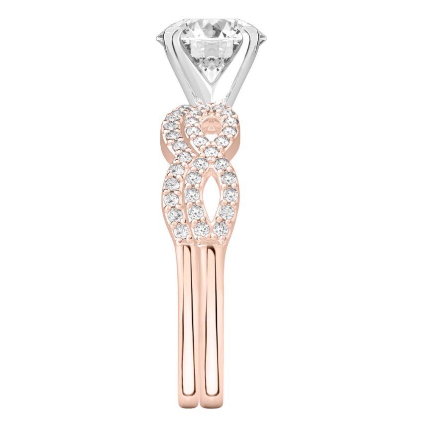 round cut diamond infinity engagement ring set rose gold side