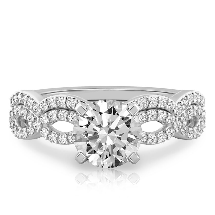 round cut diamond infinity engagement ring set white gold