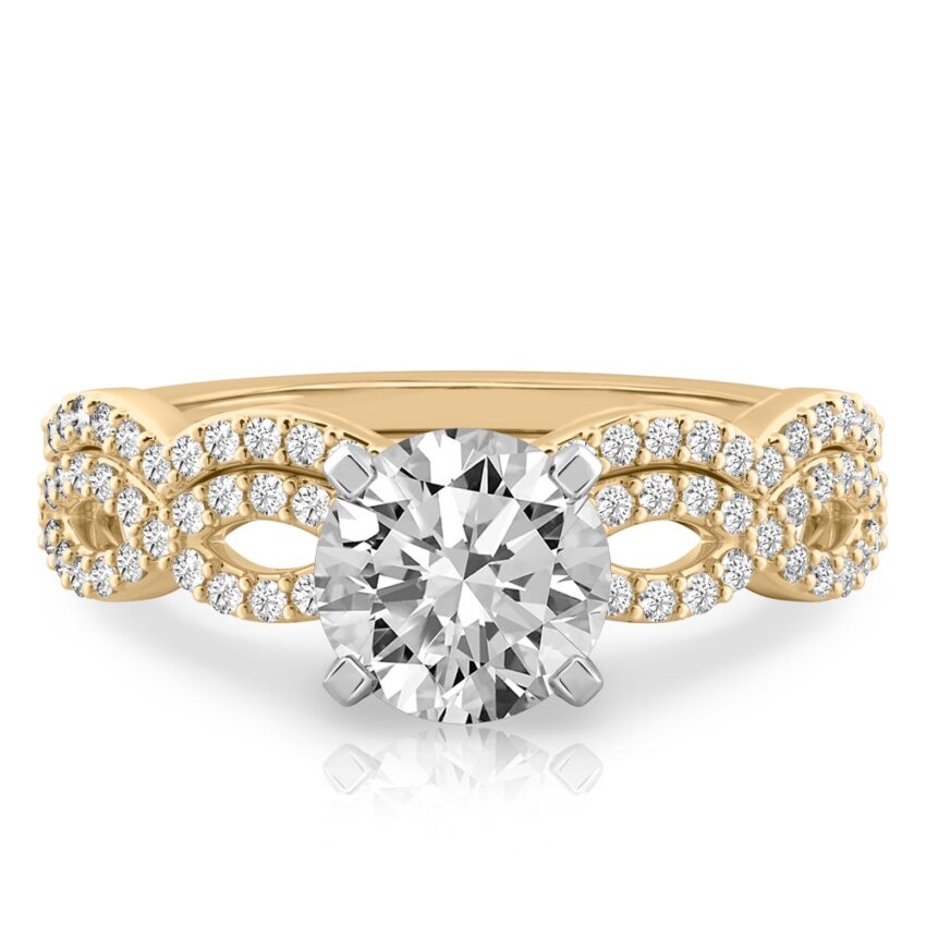 round cut diamond infinity engagement ring set yellow gold