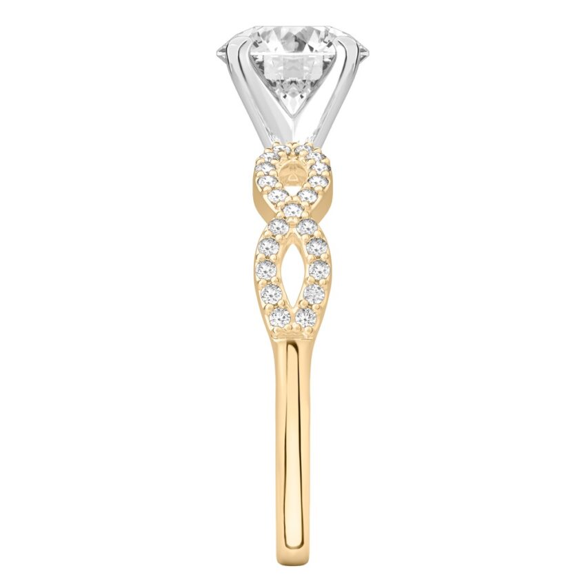 round cut diamond infinity engagement ring yellow gold side