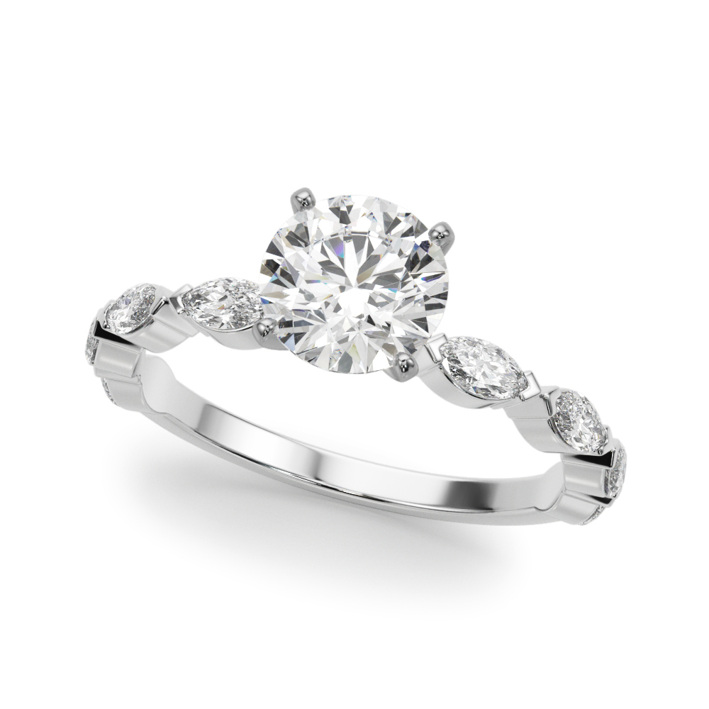 round cut diamond marquise band engagement ring palladium angle