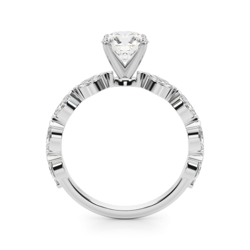round cut diamond marquise band engagement ring platinum side