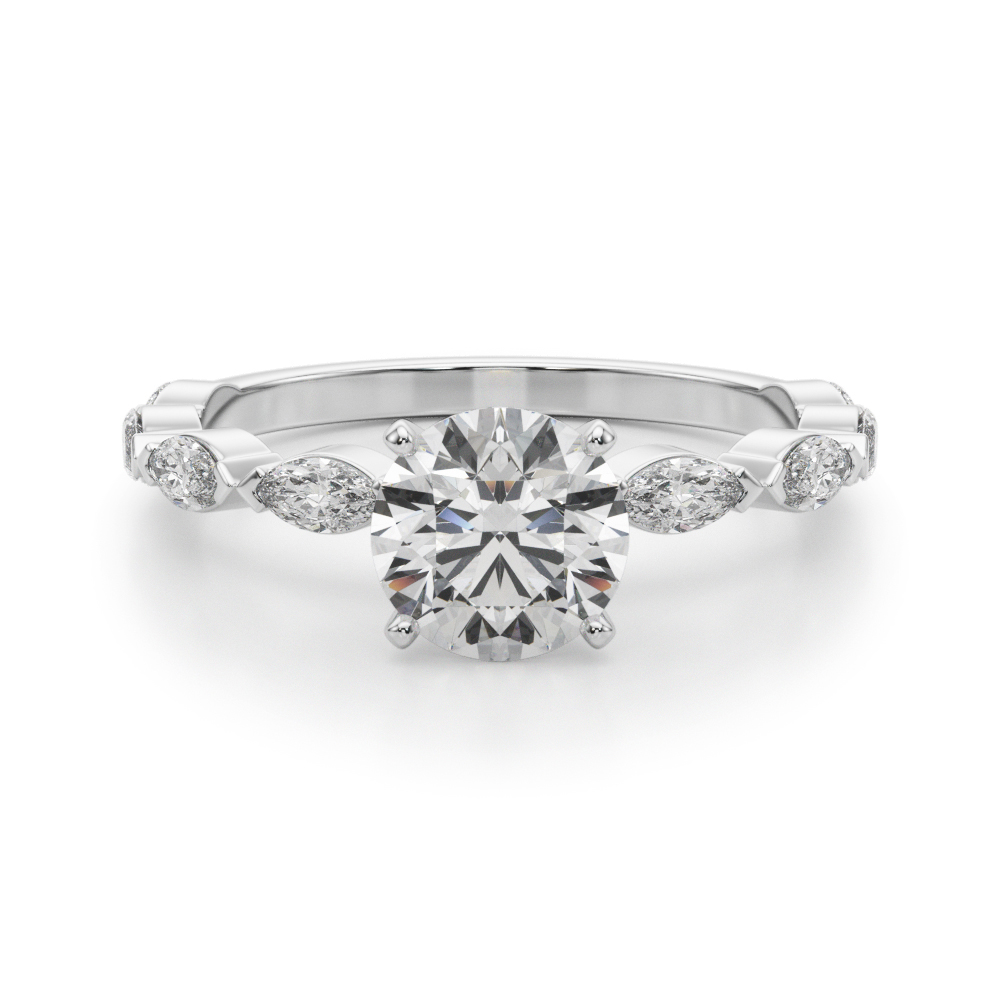 round cut diamond marquise band engagement ring platinum