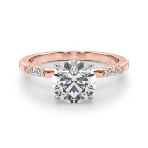 round cut diamond modern pave engagement ring rose gold