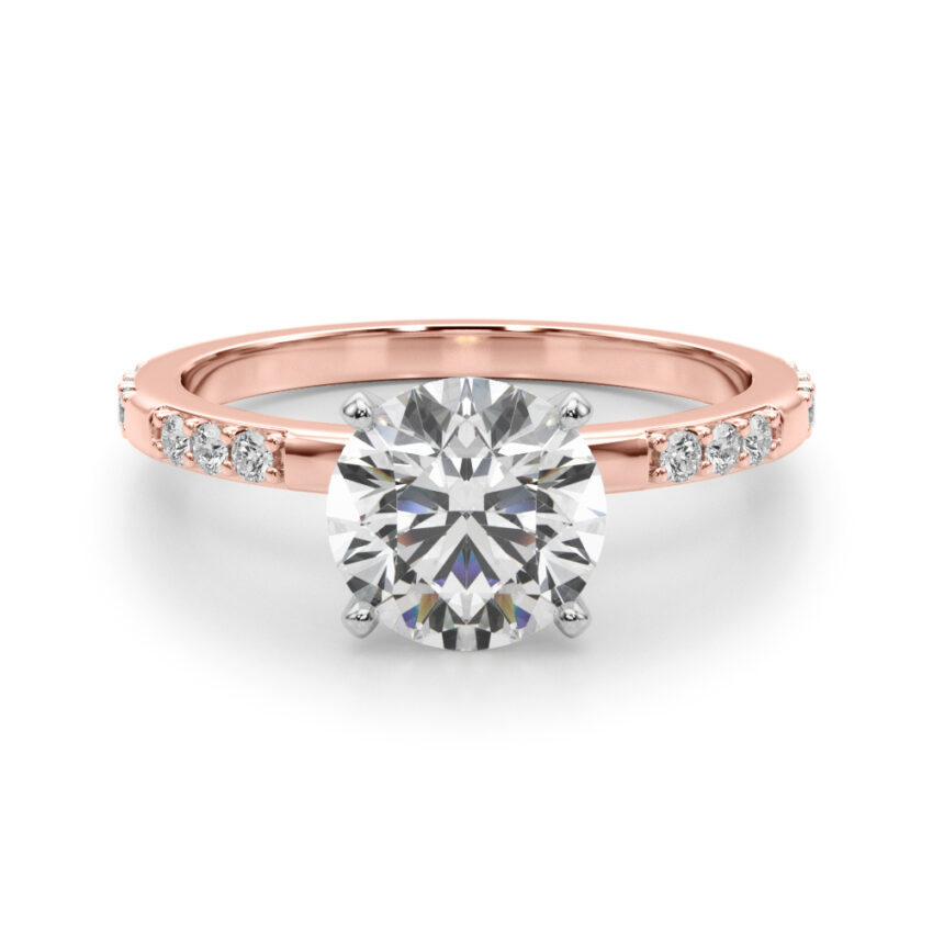 round cut diamond modern pave engagement ring rose gold