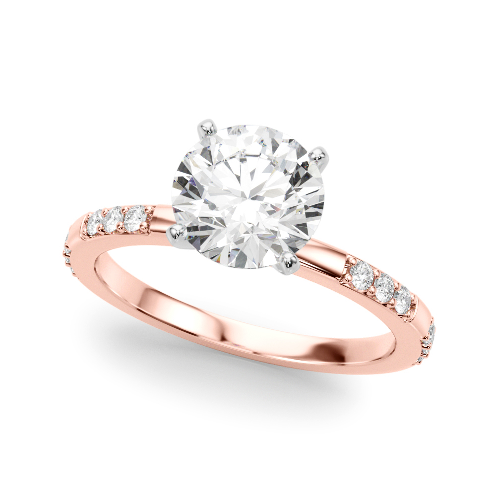 round cut diamond modern pave engagement ring rose gold angle