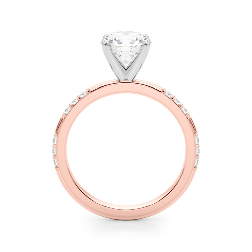 round cut diamond modern pave engagement ring rose gold side