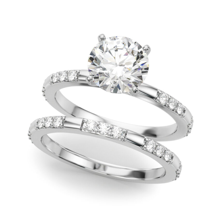 round cut diamond modern pave engagement ring set white gold