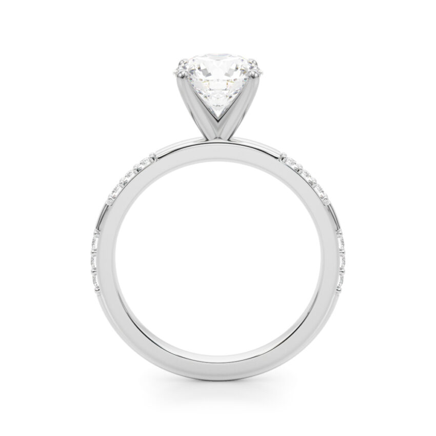 round cut diamond modern pave engagement ring white gold side