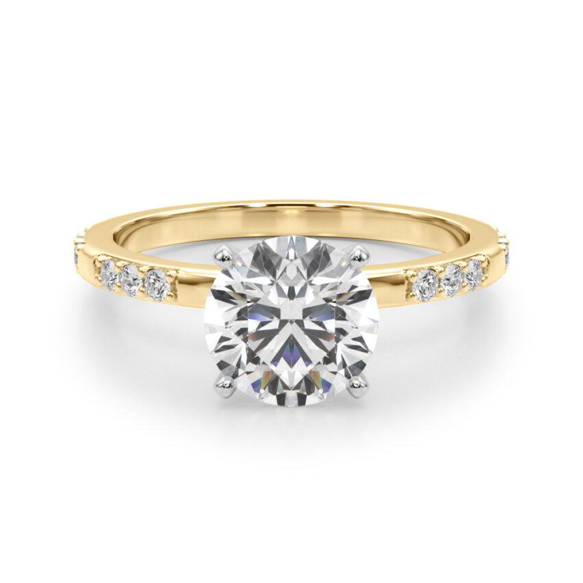round cut diamond modern pave engagement ring yellow gold