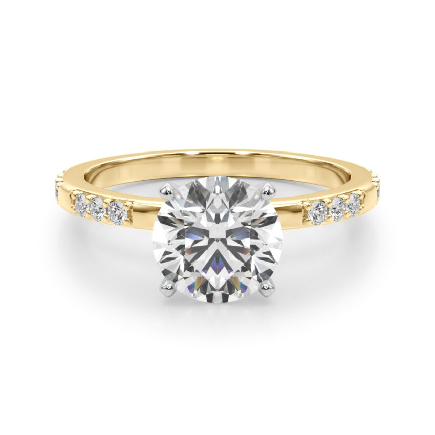 round cut diamond modern pave engagement ring yellow gold