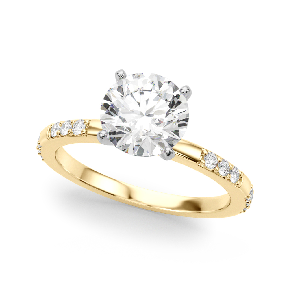 round cut diamond modern pave engagement ring yellow gold angle