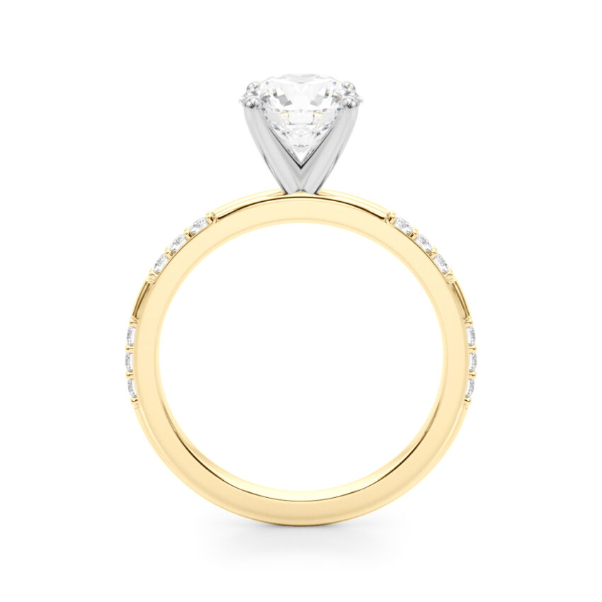 round cut diamond modern pave engagement ring yellow gold side