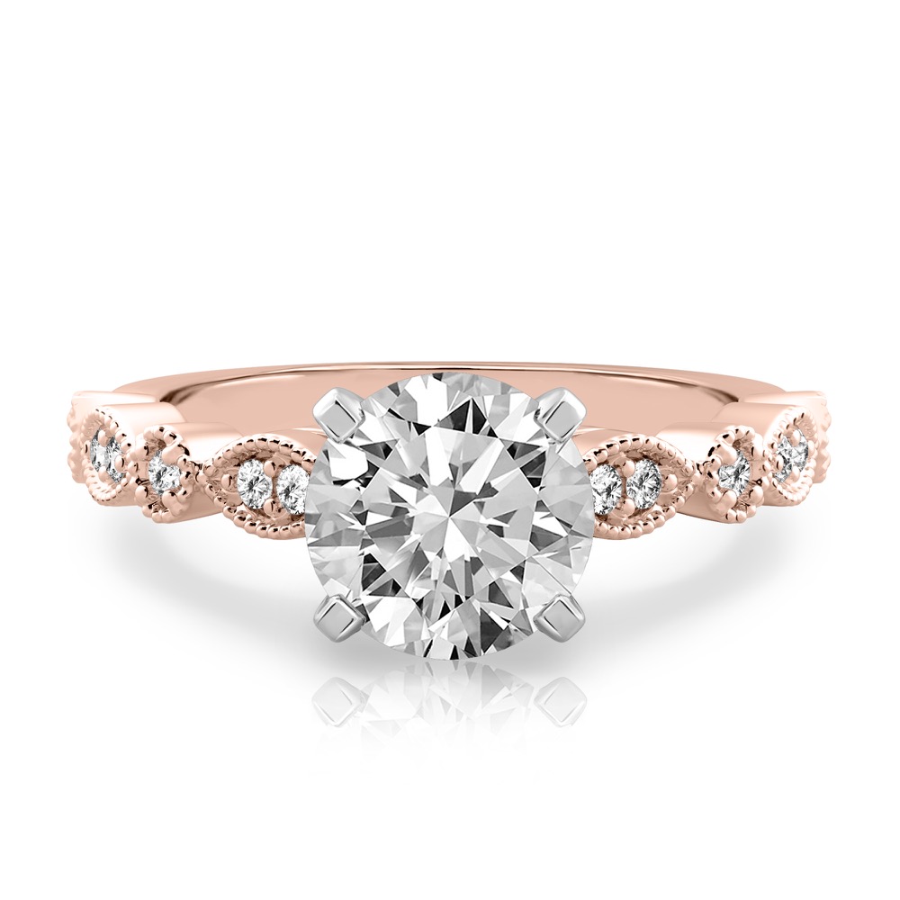 round cut diamond pandora engagement ring rose gold