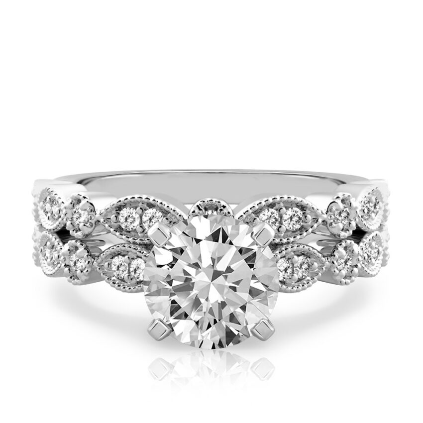 round cut diamond pandora engagement ring set platinum