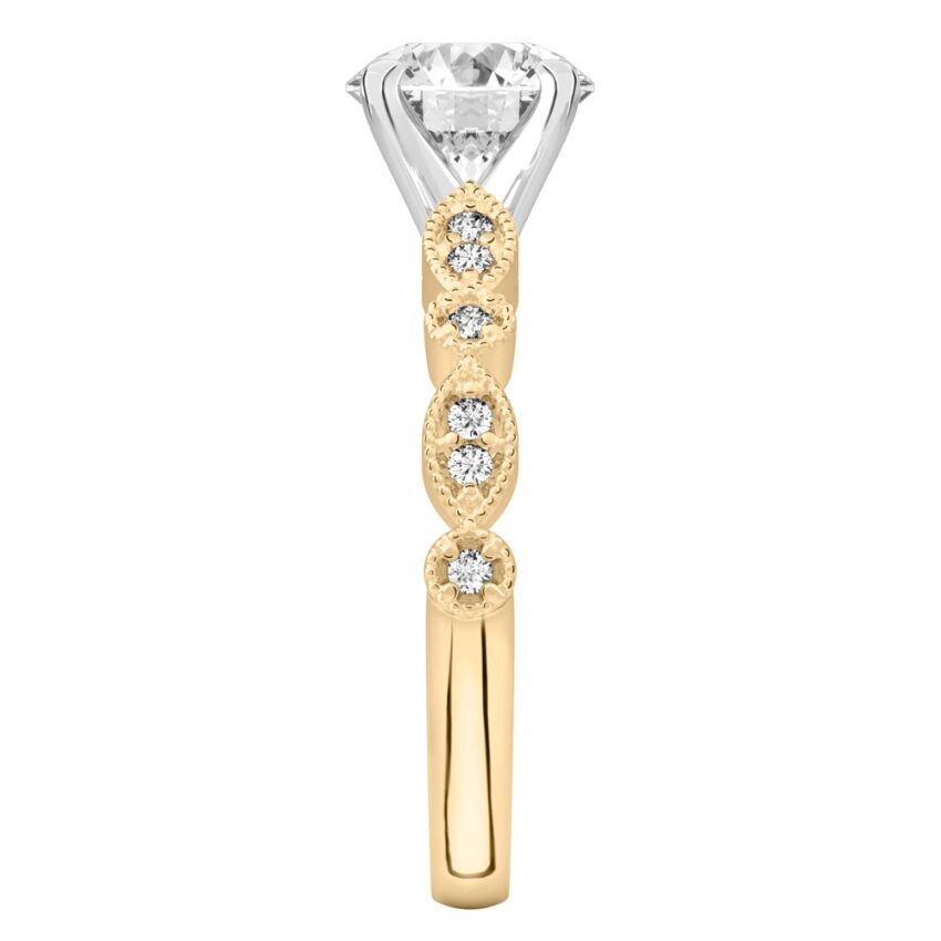 round cut diamond pandora engagement ring yellow gold side