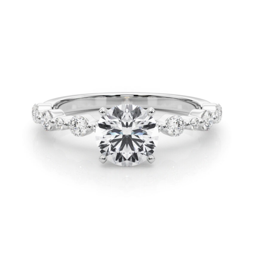 round cut diamond single shared prong engagement ring palladium