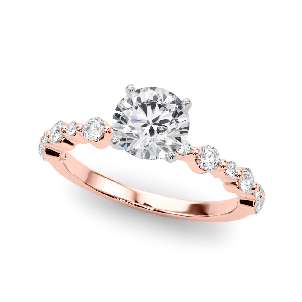 round cut diamond single shared prong engagement ring rose gold angle